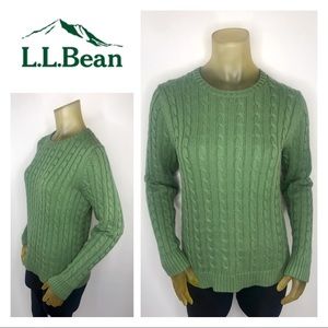 LL BEAN Cable Knit Sweater Green Women's Sz M 8 10